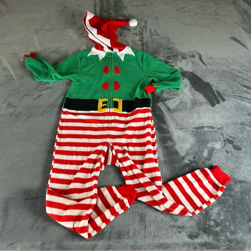 Cat & Jack Unisex Size 5 Elf One-Piece Fleece Sleepwear Zip-Up‎ Pajama with Hood